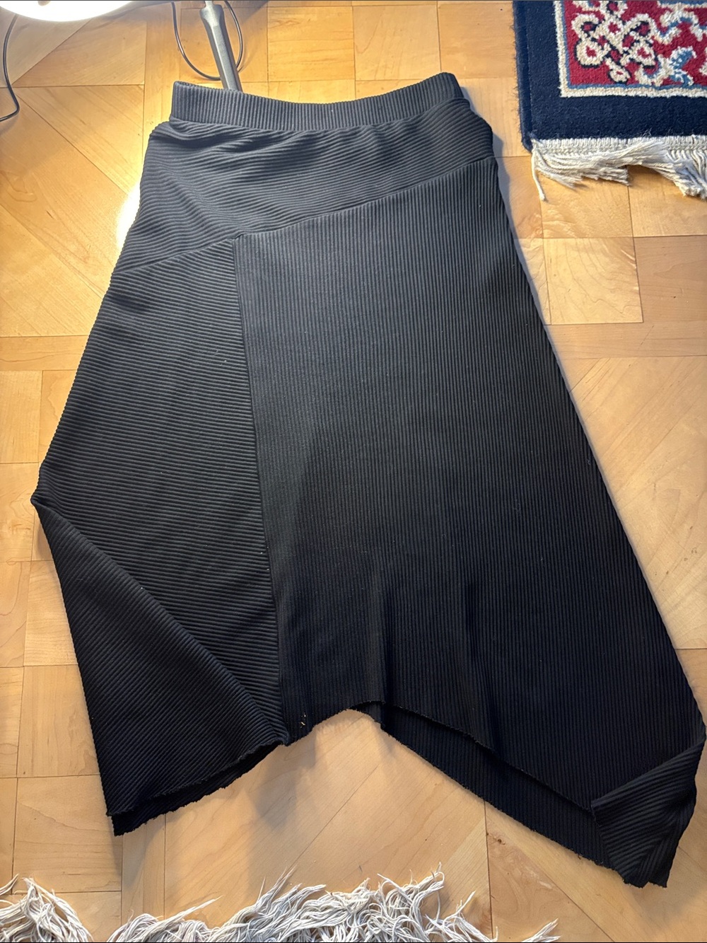 Via Spiga Black Asymmetrical Ribbed Midi Skirt